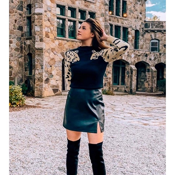 Leopard Printed Knit Pullover Cropped Sweater Tops - Picture 2 of 6